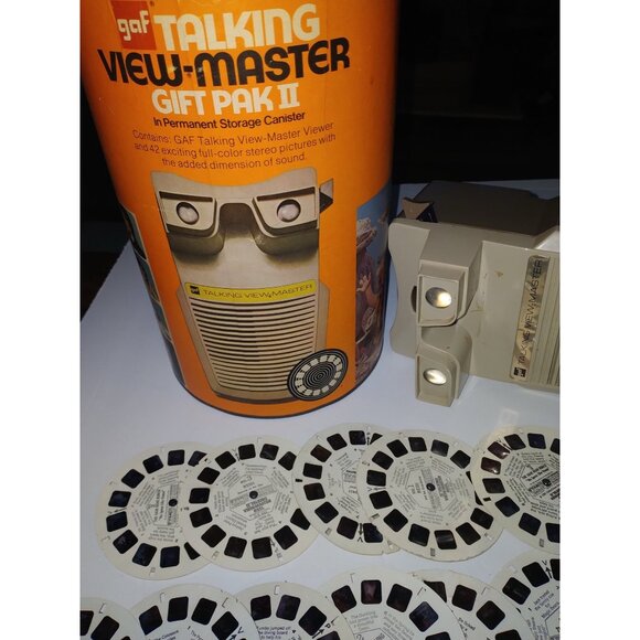 GAF Talking View-Master Gift Pak II W/Viewer & Reels In Canister-Rare Set 1970’s - Picture 7 of 10